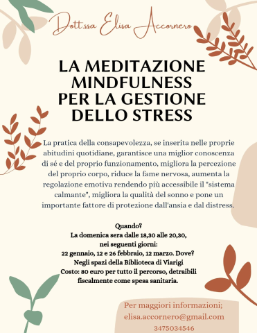 Viarigi | "La meditazione mindfulness per la gestione dello stress"