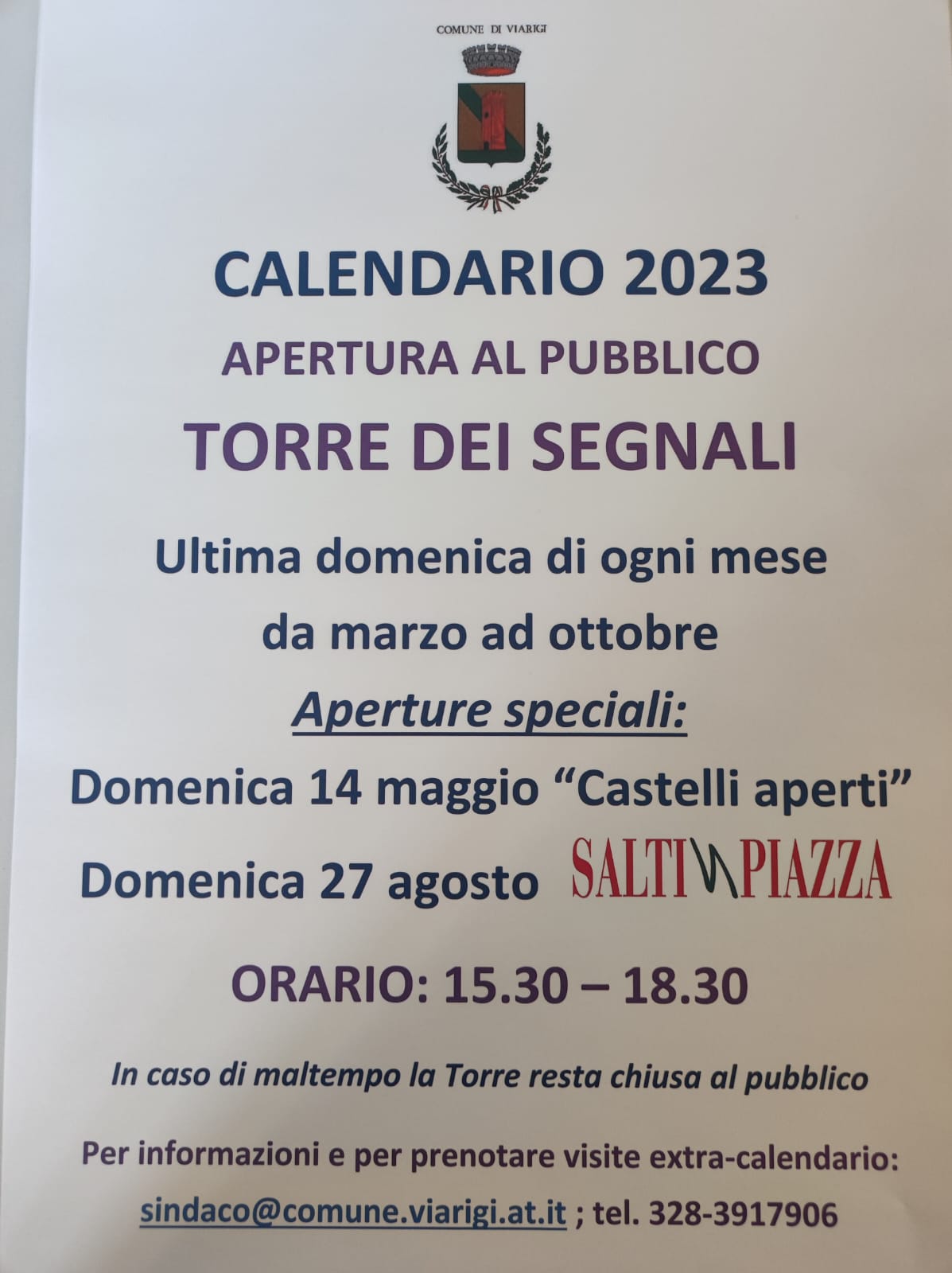 Viarigi | Giornata dei Castelli Aperti: apertura Torre dei Segnali